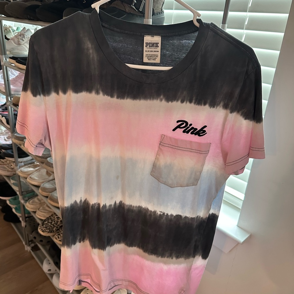PINK Victoria's Secret Pink Black and Light Pink Tie-Dye Short Sleeve Tee